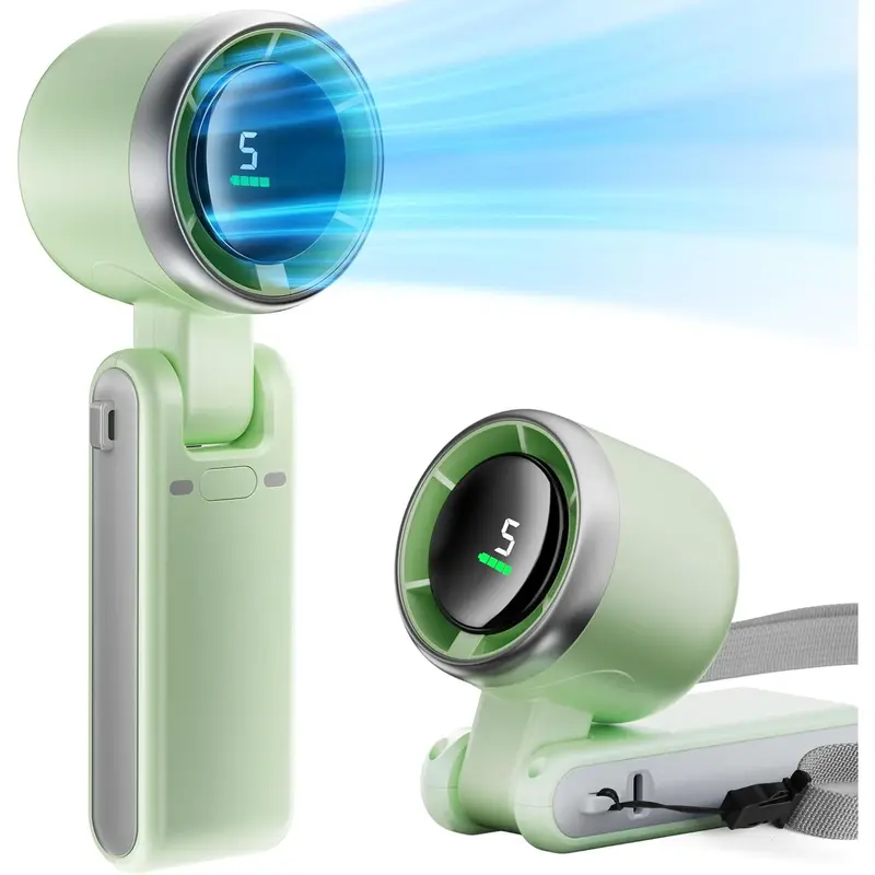 Cordless Rechargeable Adjustable Mini Portable Cool Fan - 5-Gear Adjustable Airflow, Air Turbo Tech, Rotatable, Battery Operated, LED Light, Foldable Lightweight for Camping, Travel, Rechargeable Adjustable Fan