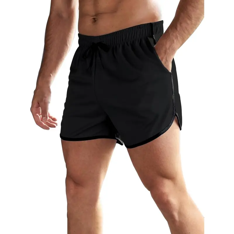 Men's 3-In Polyester Above-the-Knee Outdoor Training Shorts, Breathable Quick-Dry Athletic Shorts with Mesh Design, Zipper Pockets, Side Splits, Machine-Washable