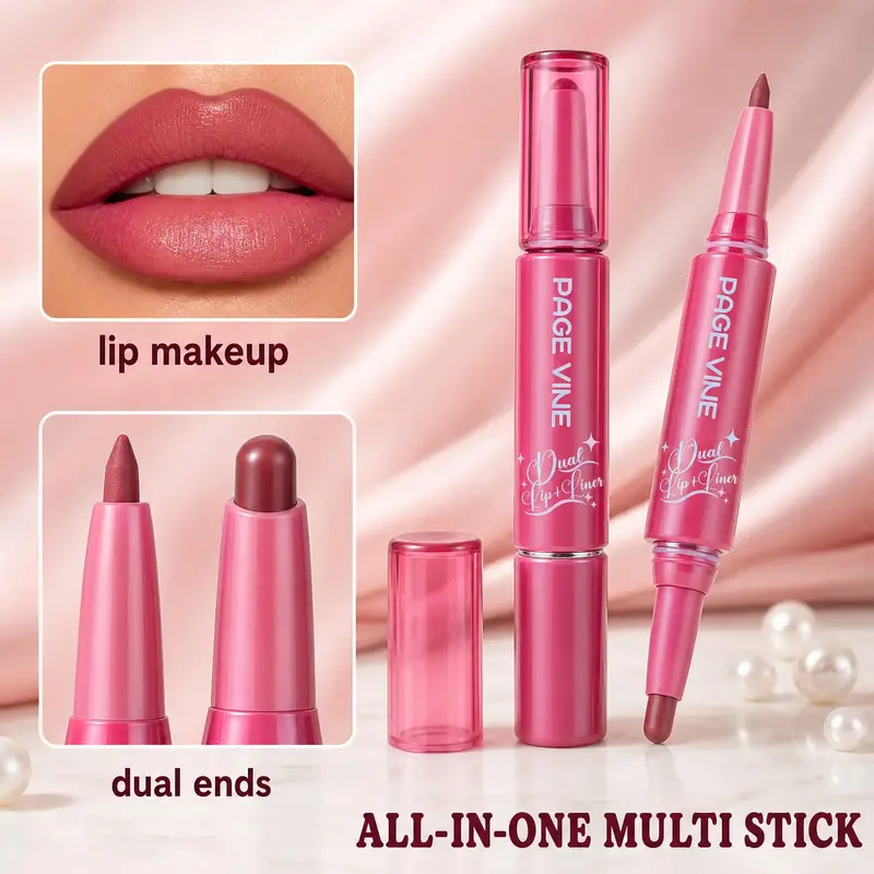 Nature Nude Lip Duo, Dual Ended Lipgloss, Matte Lip Liner + Longlasting Waterproof Lipstick, 2-in-1 Smooth Hydrating Semi-Matte for Precise Lip Definition & Sculpting, Non-Sticky Lip Stain, Precise Tip & Creamy Fill Makeup Moisture