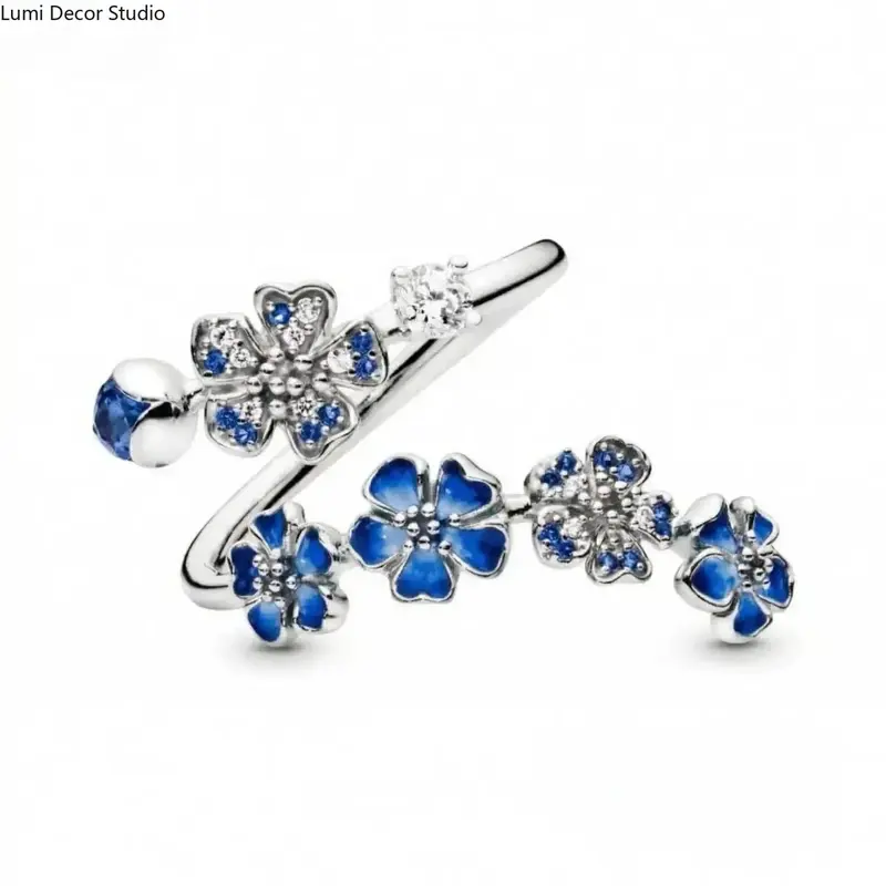 Women's Blue Peach Blossom Ring - Gold-Tone, Open, Adjustable Synthetic Floral Jewelry with Beading Detail, Light Luxury Women's Fashion for Daily Wear, Romantic Outfits - Trending Highest Engagement TikTok Shop Products Product August 2026
