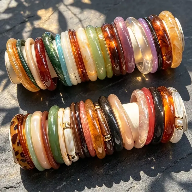 Women's 12Pcs Vintage Minimalist Resin Bangles Set, Stackable Costume Jewelry Combination for Daily-Party Wear, Ideal Gift for Ladies, Bracelets for Women