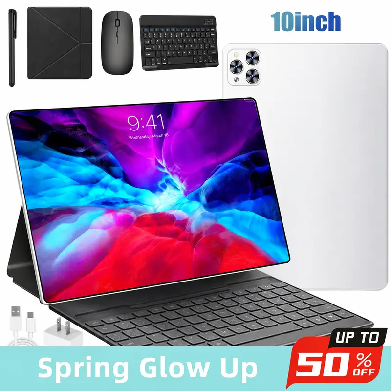 【TechVibes】10.1‑Inch Android 15 Tablet, 4GB RAM 64GB Storage, Dual‑SIM 1280x800 IPS Display, 5MP+13MP Camera, 5000mAh Battery, USB‑Type C & SD Card Support, Bluetooth Tablet with Keyboard Mouse Stylus and Protective Case, Electronic Gift