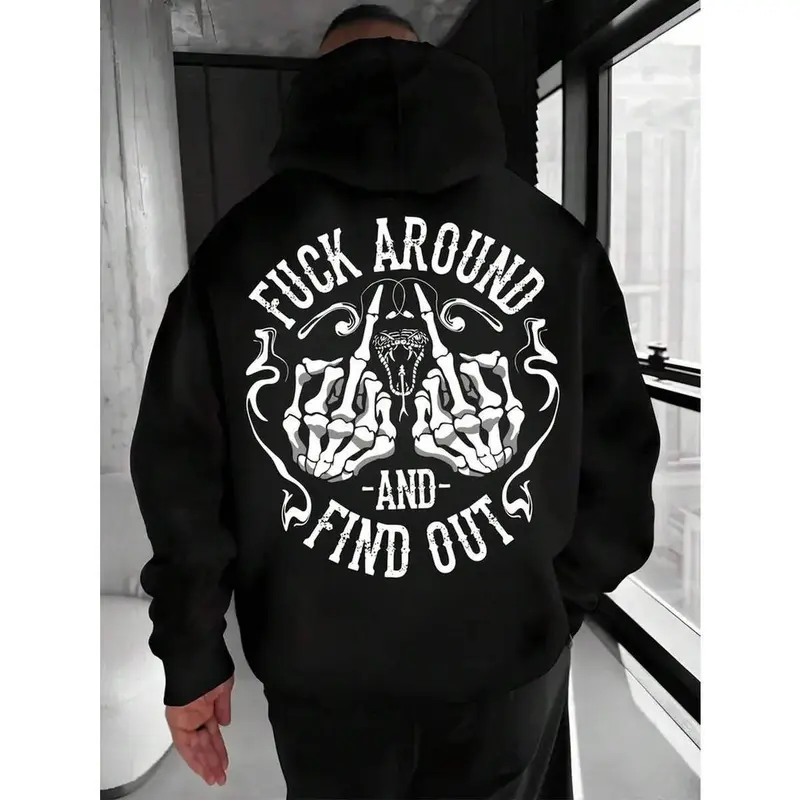 Around And Find Out Hoodie Skeleton Skull T Shirt For Men Attitude Graphic Sweatshirt Funny Novelty Skull Print Pullover Streetwear Casual Long Sleeve Top Gift For Him