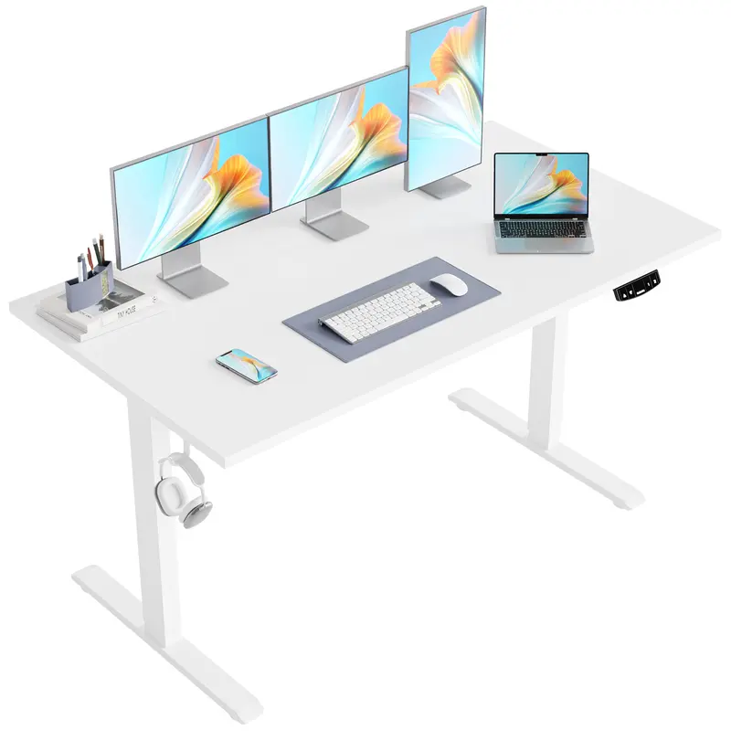 Electric Height-Adjustable Standing Desk - Ergonomic Home Office Furniture with Memory Preset, Hooks, Durable Apartment Option, Ergonomic Desks & Workstations, Relieves Neck & Back Pressure, Compact Dual Monitor WFH Setup
