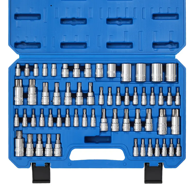 CASOMAN 60-Piece Master Drive Socket Set with S2 Cr-V Steel Precisely Machined Bits, E4-E24 Sizes, Torx Plus & External Profiles (T6-T70, TT6-TT70, TP8-TP60), Chrome Finish, Rust-Resistant, Manufacturer Warranty, #tool upgrade