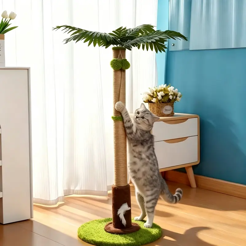 Cat Palm Tree Climbing Post with Durable Sisal Scratching Surface, Multi-Level Indoor Cat Tree, Compact Apartment Balcony Feline Activity Center, Christmas Gift