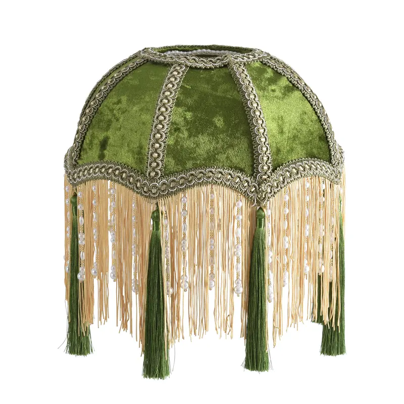 Victorian-Style Replacement Lamp Shade with Golden Tassels, Decorative Light Covers for Classic Vintage Lamps Bases & Shades, Indoor Use Home Improvement Lighting Accessory