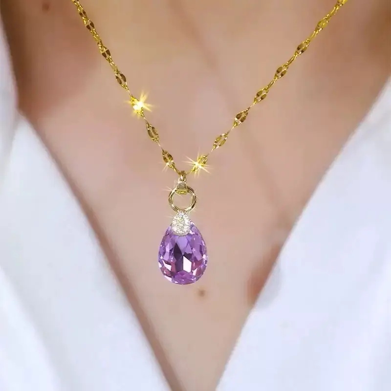 Chic Violet Necklace for Women, Elegant Minimalist Jewelry, 2025 Trend Statement Collarbone Chain, Luxury Fashion Accessory DZXL3529