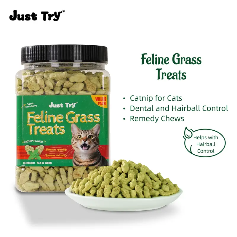 Just Try Cat Treats for Indoor Cats Hairball Control Natural Salmon Healthy Cat Grass Treats Kitten Snacks Training Biscuits Catnip for Cats Dental Care 14.1 OZ - Trending Highest Engagement TikTok Shop Products Product August 2026