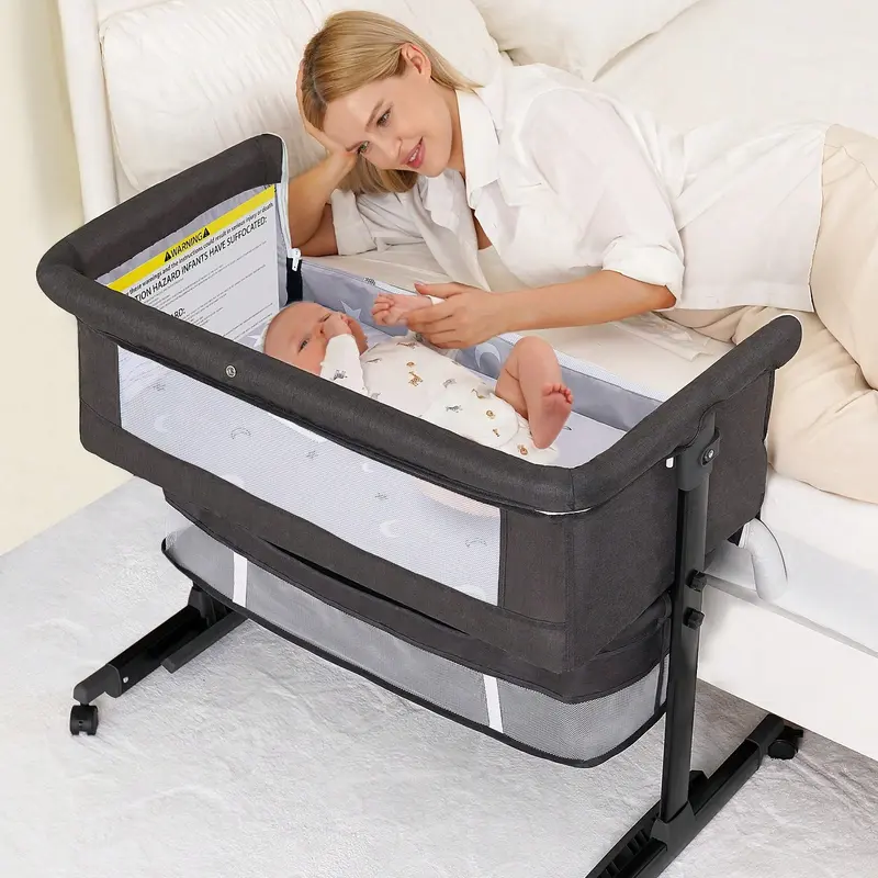 Baby Basinet, Bedside Bassinet for Baby, Height Adjustable Bassinet Bedside Sleeper with Lockable Wheels & Mosquito Nets, Large Storage Bag & Comfortable Mattresses Included. Item Weight: 6.8kg (15 Lb). Maximum Weight Recommendation: 20kg (44 Lb)