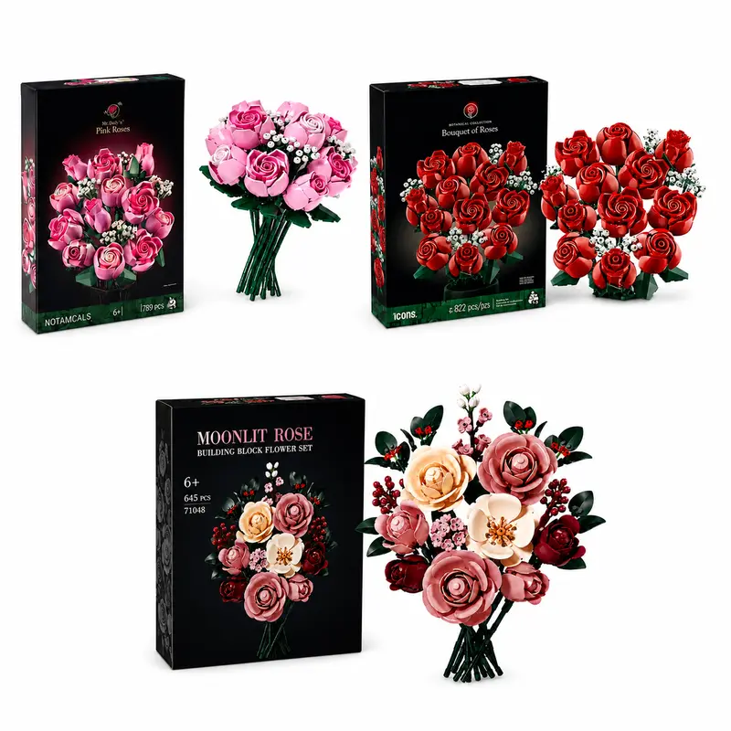 Pink Rose Plastic Building Blocks Model - 789-Piece DIY Floral Model Building Kit, Ages 6+, Aesthetic Room Decor, Quirky Gifts (Toys & Hobbies, Classic & Novelty Toys)