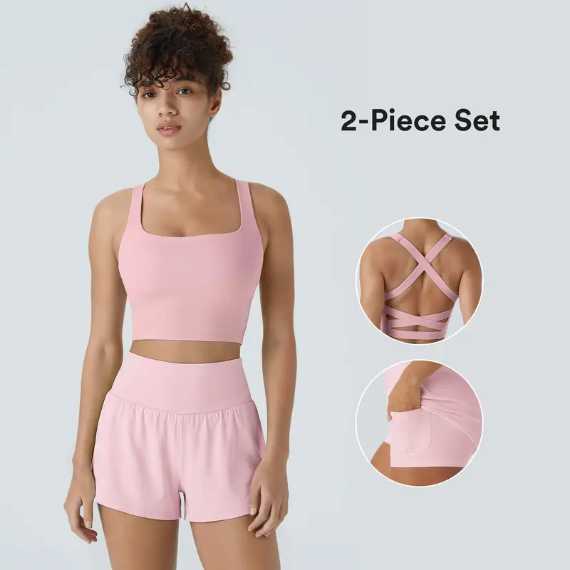 【Creator’s Pick】Halara 2-piece SoftlyZero Airy Square Neck Backless Crisscross Cropped InstantCool Yoga Tank Top-UPF50+ & Super High Waisted InstantCool Yoga Shorts with Pockets Set #BackToSchool - Trending Most Viral TikTok Shop Products Product September 2026