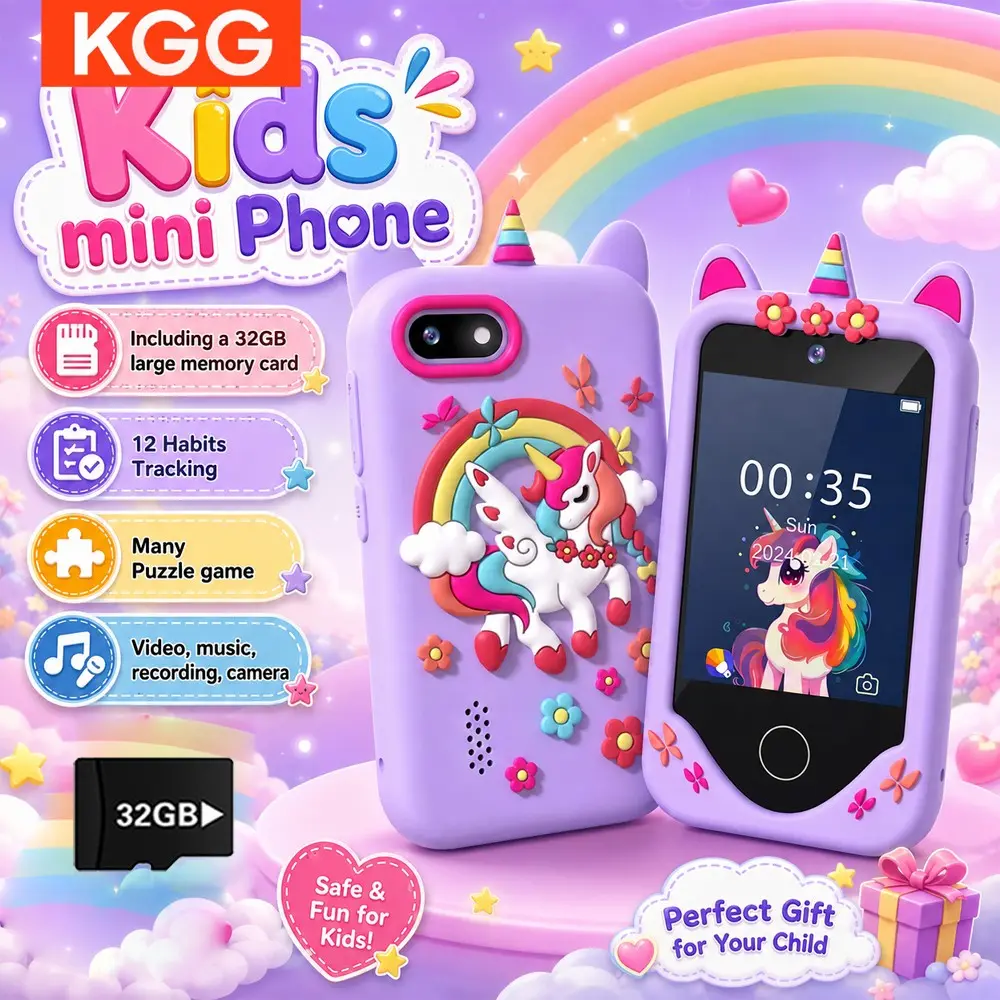 Cute Unicorn/Penguin Pattern Smart Phone, Student Game Smart Phone with 32GB SD Card, Music Player, Dual Camera Phone with Alarm Clock & Flashlight Portable Cell Phone