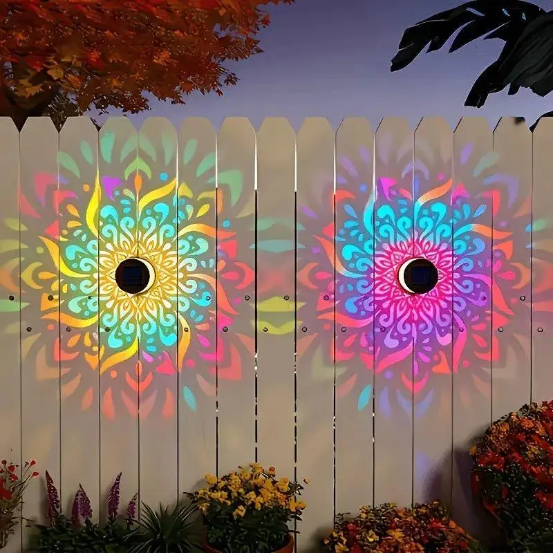 Seven-Color Changing Solar Mandala Projection Wall Light Decorative Solar Mandala Lights Outdoor Waterproof Metal Fence Lights for Yard Garden Post Patio Backyard Decor (2pcs) - Trending Highest Engagement TikTok Shop Products Product August 2026